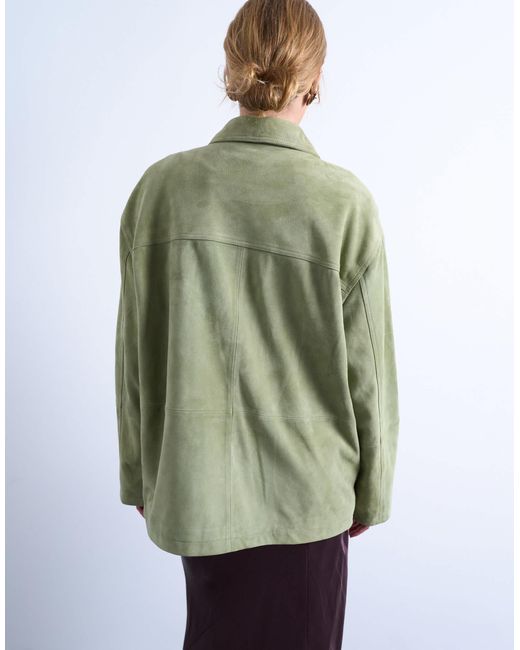 TOPSHOP Green – premium – kastige jacke aus echtem wildleder