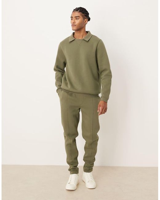 ASOS Oversized Sweatshirt Met Geribbelde Polokraag in het Green voor heren