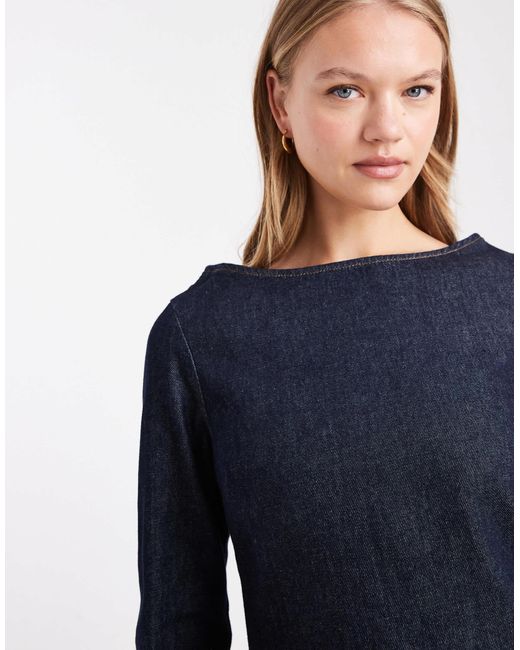 Robe droite courte en jean à manches longues - délavage brut ASOS en coloris Blue