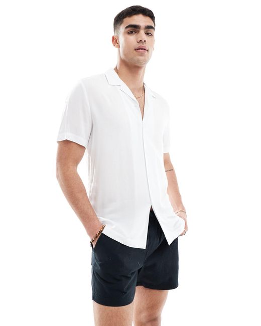 ASOS White Regular Fit Viscose Shirt With Revere Collar for men