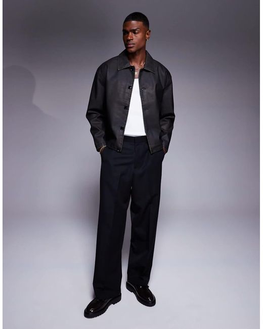 Chaqueta Harrington Lavado De Corte Cuadrado De Cuero Sintético De ASOS de hombre de color Blue