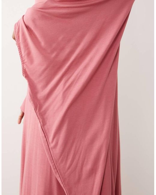 Iyal Pink Jersey Dramatic Wide Sleeve Detail Kaftan Maxi Dress