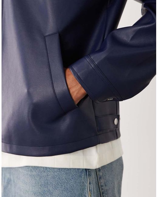 ASOS Blue Faux Leather Harrington Jacket for men