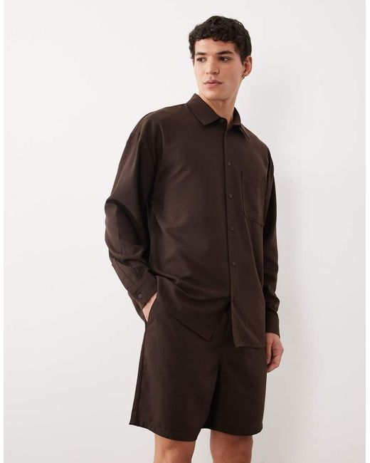 New Look Brown Linen Look Pull On Shorts for men