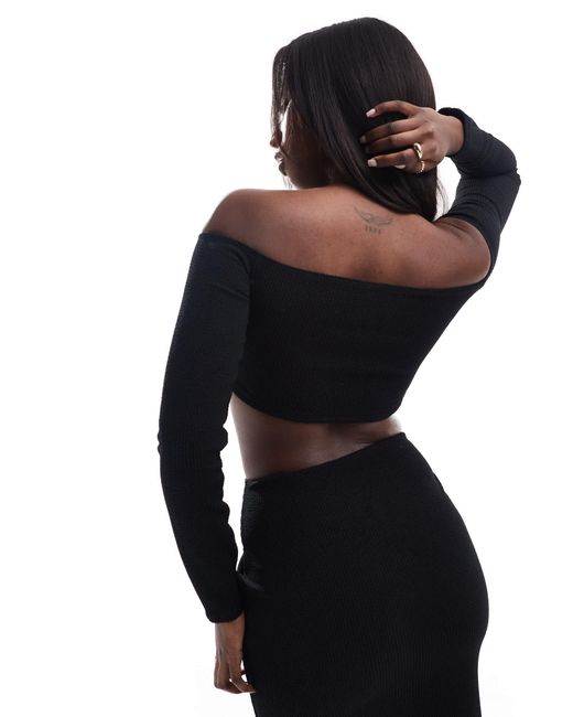 Crop top d'ensemble à encolure bardot et détail métallique ASOS en coloris Black