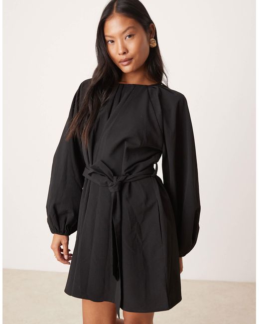Nobody's Child Petite Black Mayall Long Sleeve Belted Mini Dress