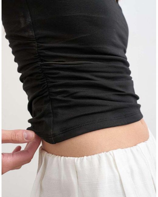 TOPSHOP Black V-neck Ruched Side Tank