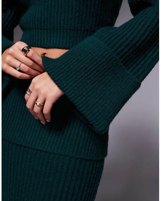 Wanderdoll Gray Exclusive Mabel Roll Neck Wide Foldover Sleeve Cropped Jumper Co-ord