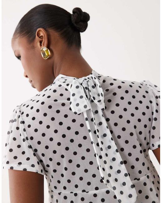 ASOS White Floaty Mesh Flutter Sleeve Top With Tie Back Detail