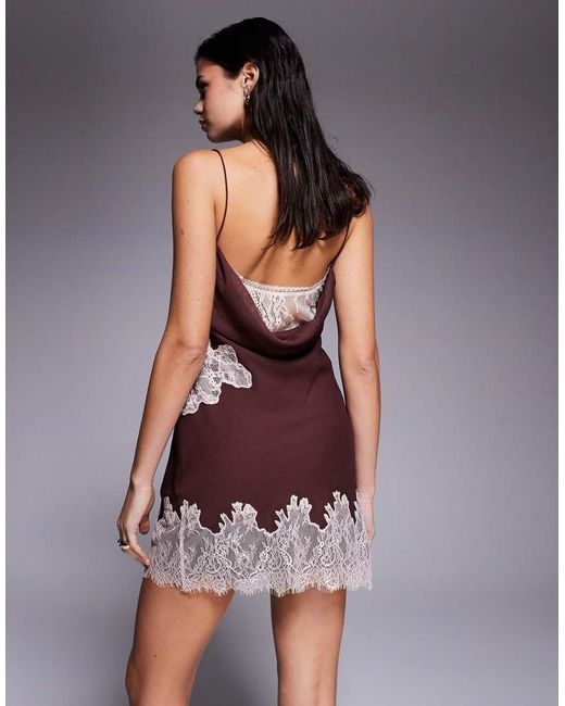 ASOS Purple Lace Insert Cowl Neck Mini Dress