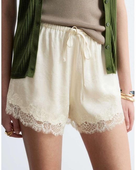 & Other Stories Green Jacquard Satin Shorts With Lace Trim