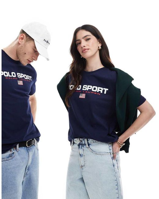 Camiseta De Corte Clásico Extragrande Con Logo De Bandera Grande En El Pecho De La Colección Cápsula Sport De Polo Ralph Lauren de color Blue