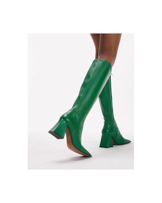 TOPSHOP Henry Premium Leather Under The Knee Boot in Green Lyst