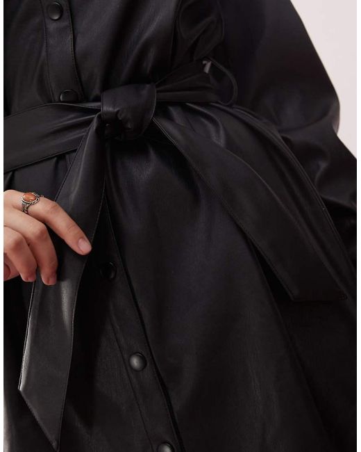 Miss Selfridge Black Faux Leather Belted Shirt Dress