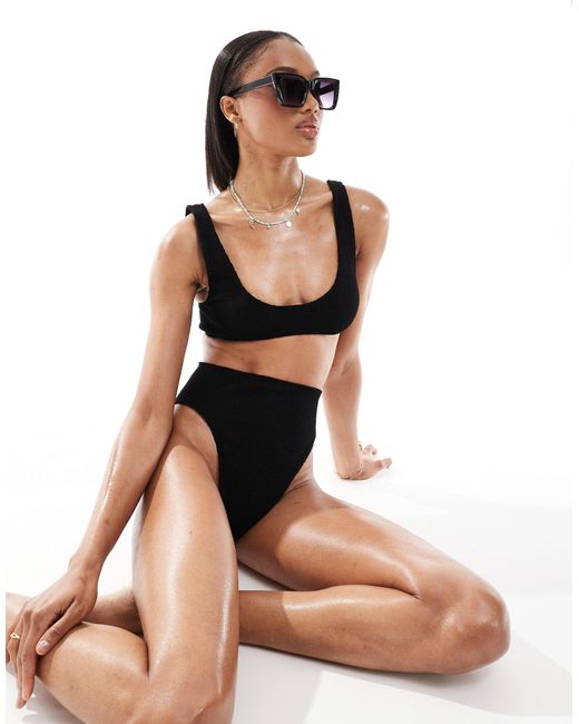 ASOS Black Asos Design Tall Amy Mix And Match Crinkle High Leg High Waist Bikini Bottom