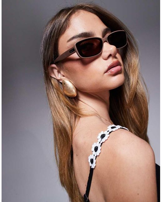 Quay Brown Quay Vibe Check Rectangle Sunglasses