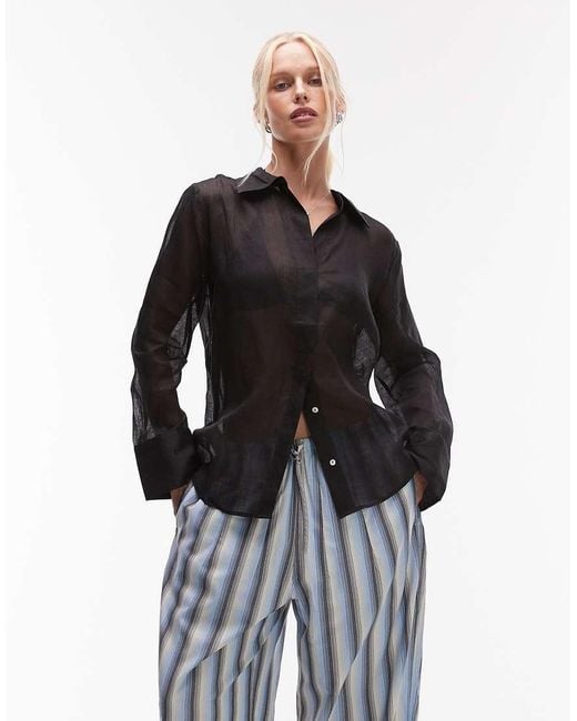 Mango Black Ramie Lightweight Shirt