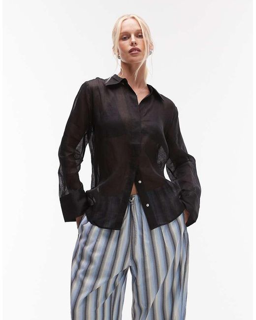 Mango Black Ramie Lightweight Shirt