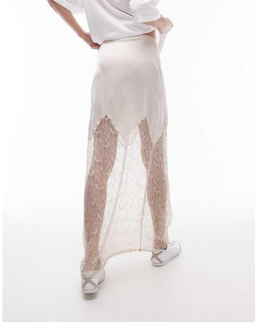 TOPSHOP White Satin Lace Mix Maxi Skirt