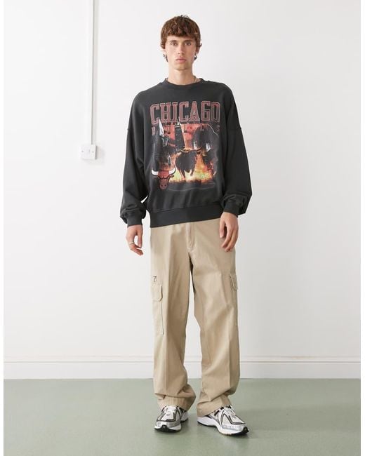 Sudadera Lavado Extragrande Con Estampado De Los Chicago Bulls De KTZ de hombre de color Gray