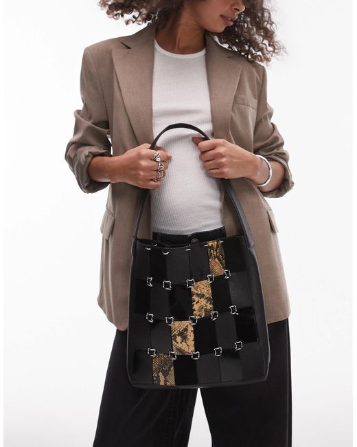 Sac en cuir effet patchwork Mango en coloris Black