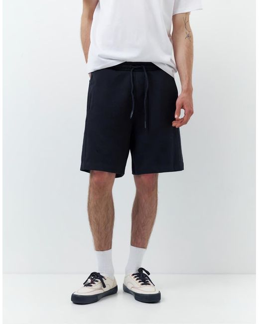 Pull&Bear Black Piqué Jogger Bermuda Shorts for men