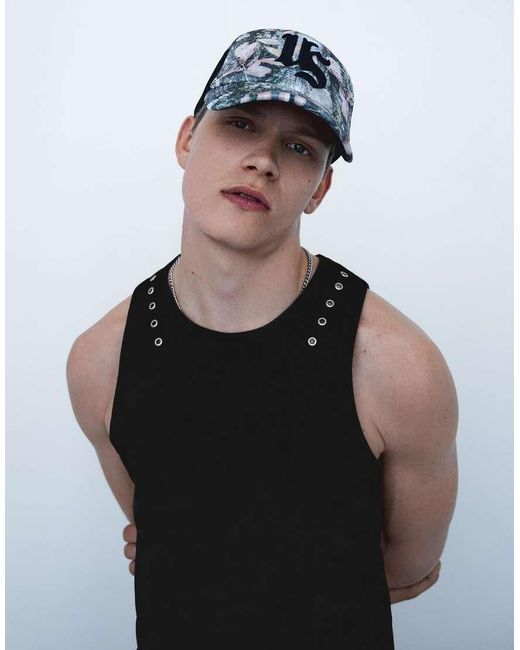 Bershka Green Printed Trucker Cap for men