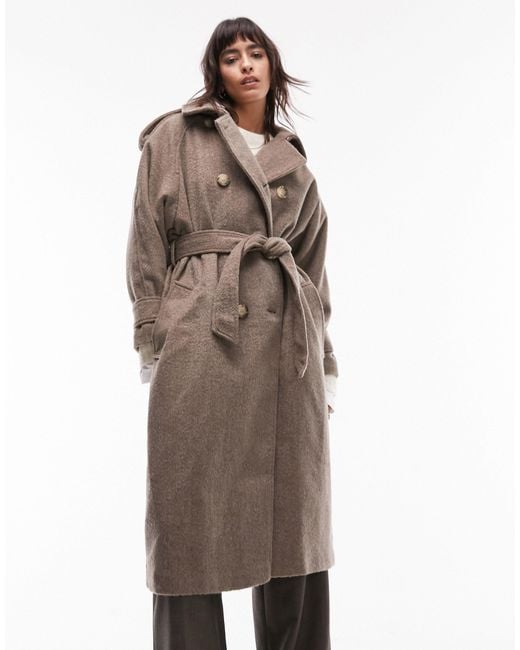 TOPSHOP Brown Super Oversized Brushed Trench Coat