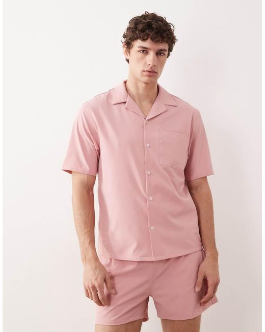 Free Society Pink Short Sleeve Beach Shirt for men