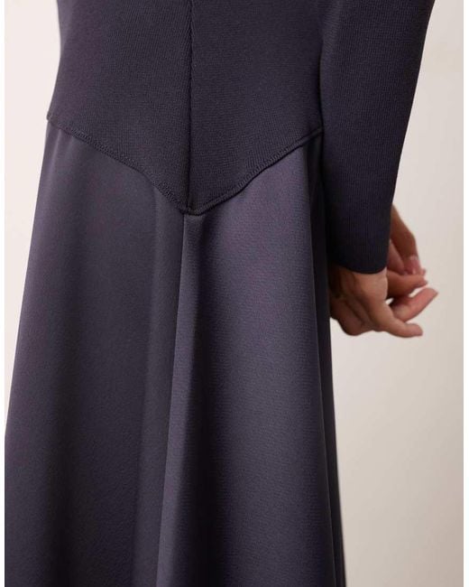 ARRANGE Blue Hybrid Knit Maxi Dress With Asymmetric Skirt