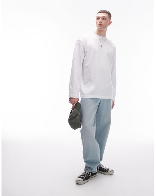 Topman White Relaxed Long Sleeve Skater T-shirt With Seam Detail for men