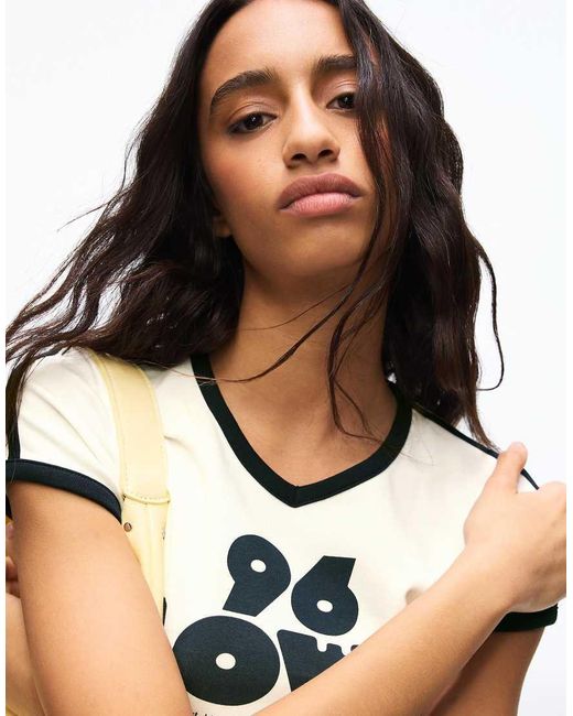 Bershka White Short Sleeve Contrast Print T-Shirt