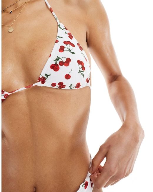 Motel Brown Pami Cherry Print Triangle Bikini Top