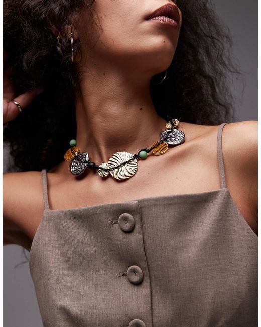 TOPSHOP Brown – nicole – statement-halskette mit scheiben aus verschiedenen metallen