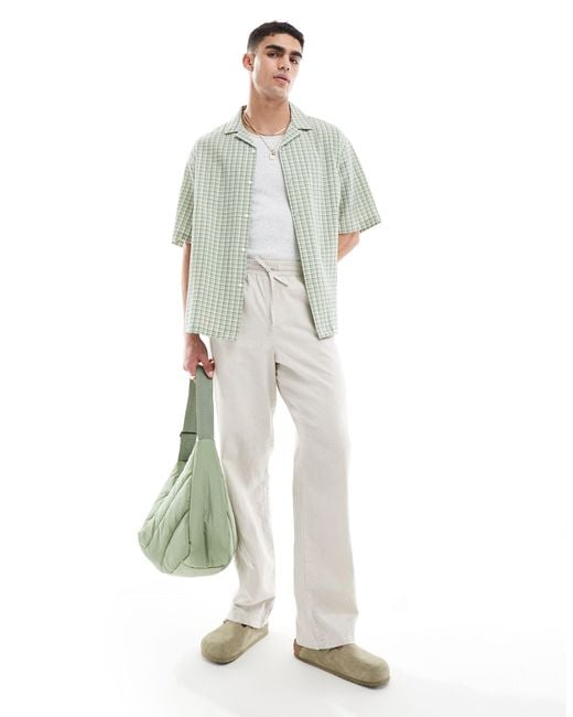 Pantalon décontracté en lin avec taille élastiquée - taupe ASOS pour homme en coloris White