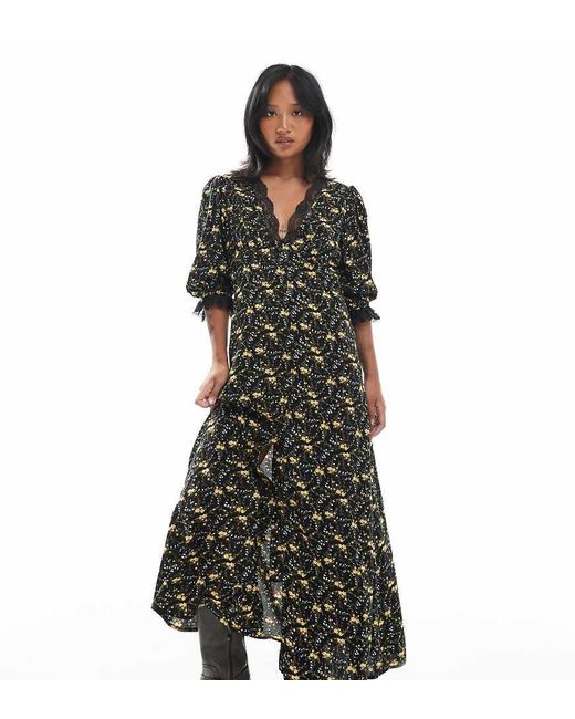 Miss Selfridge Multicolor Lace Trim Button Through Maxi Dress