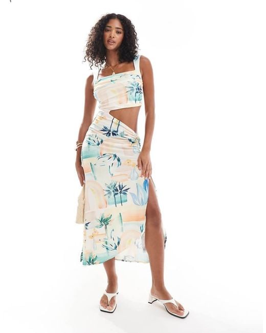 ASOS White Knot Front Ruched Midi Dress