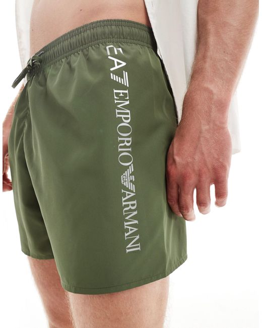 Armani - pantaloncini da bagno kaki con logo laterale verticale di EA7 in Green da Uomo