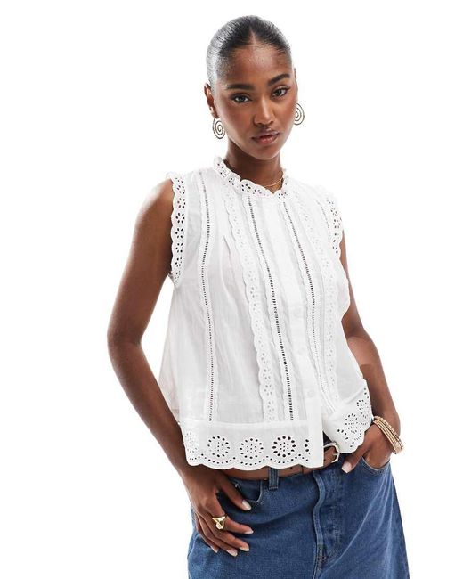 New Look White Cutwork Sleeveless Blouse