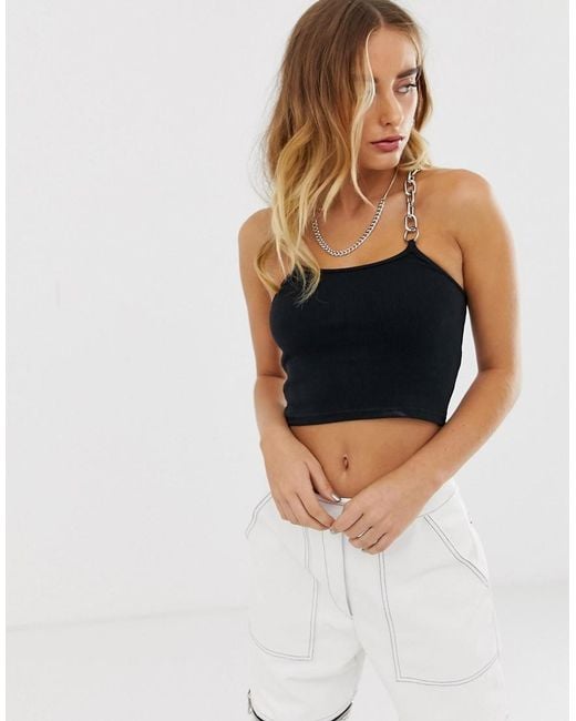 The Ragged Priest Black Crop Top With Chunky Chain Straps