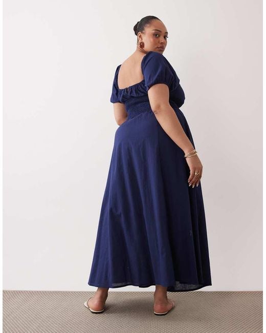 Esmee Curve Blue Puff Sleeve Tie Front Maxi Beach Dress