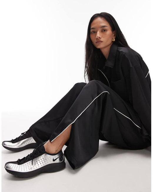 Nike White Satin Wide Leg Trousers With Waistband Detail