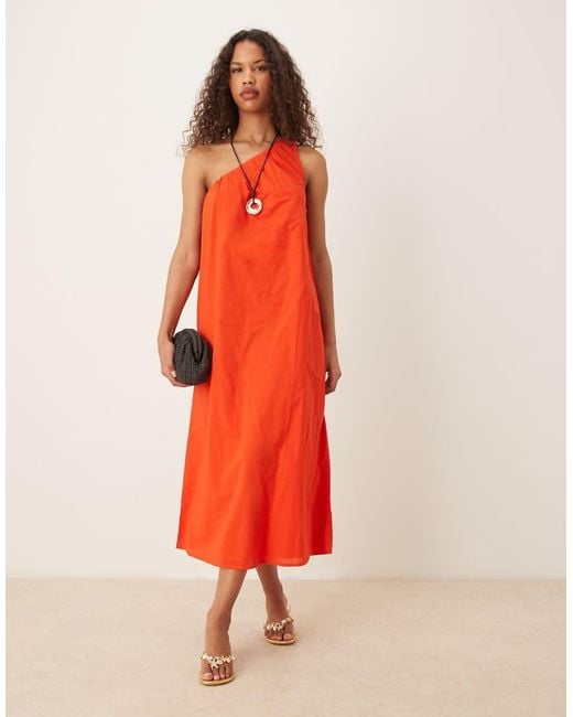 Nobody's Child Orange One-shoulder Asymmetric Trapeze Midi Dress