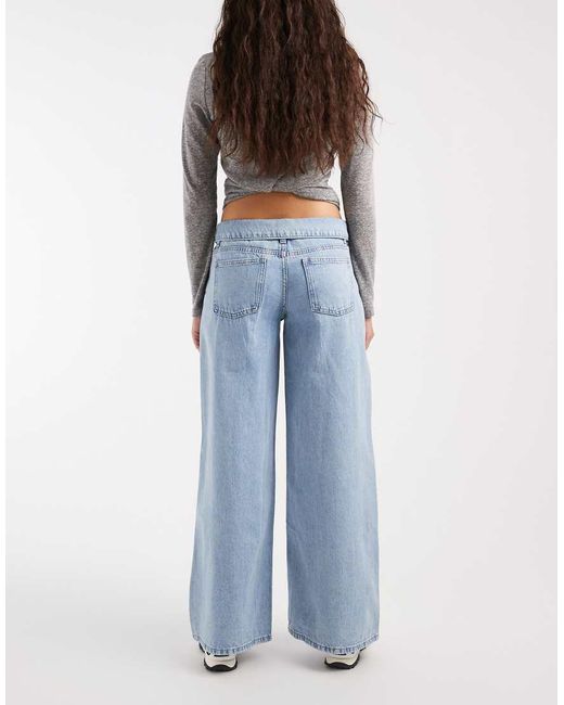 Mango Blue Teen Low Rise Fold Over Wide Leg Jean