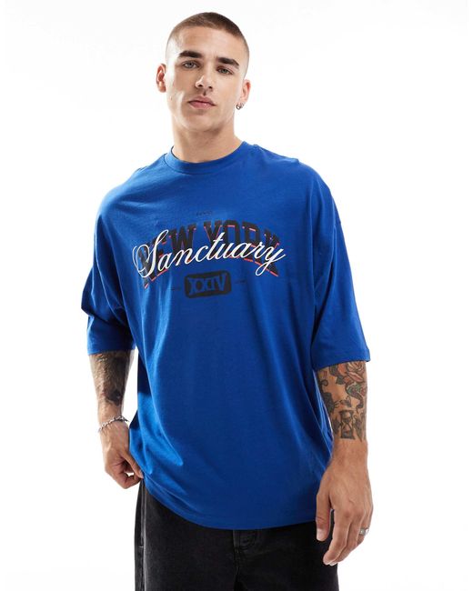 ASOS Blue Extreme Oversized T-shirt With City Front Print for men