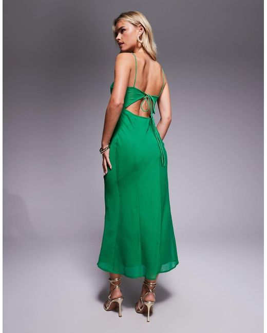 ASOS Green Asos Design Petite Mesh Panelled Chiffon Bias Midaxi Dress