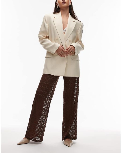 Pantalones Marrón Transparentes De Pernera Ancha De Encaje De ASOS de color Natural