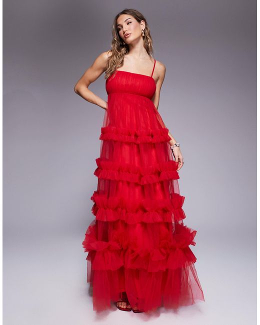 LACE & BEADS Red – langes empire-maxikleid
