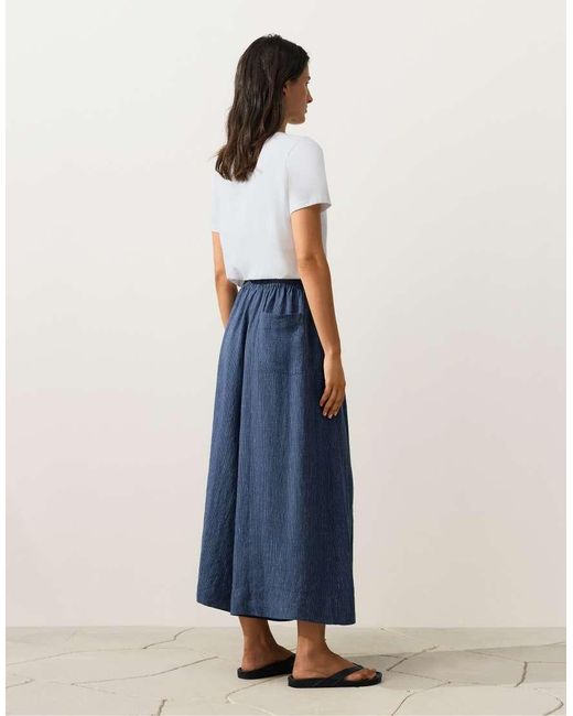 Oysho Blue 100% Linen Super Wide-leg Cropped Trousers