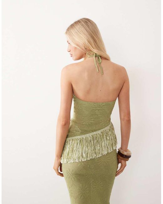 Motel Green Masina Asymetric Fringe Hem Top